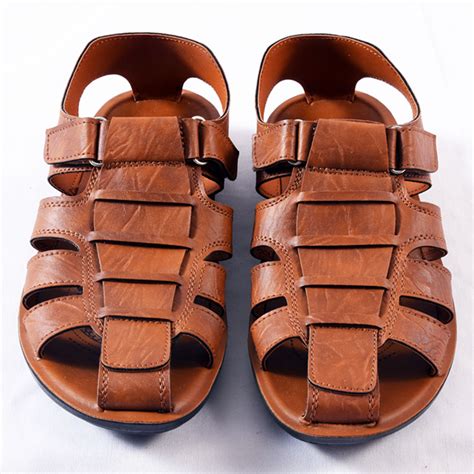 Men's Closed Toe Rich Luxury PU Leather Brown Sandals SMD Footwear