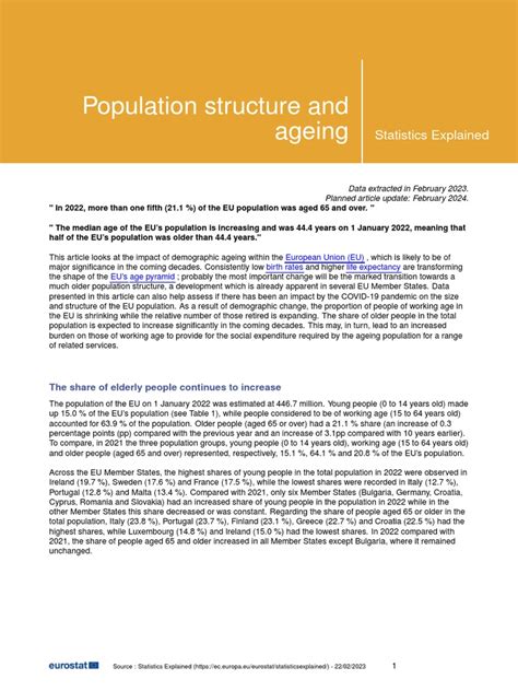 Eurostat - Ageing Population | PDF | Demography | European Union