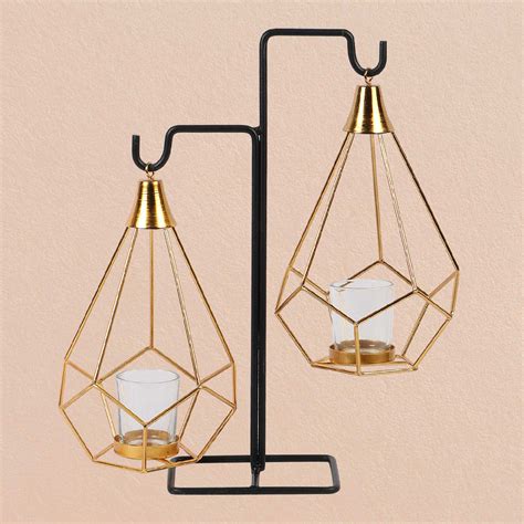 Buy Handmade Gold Double Diamond Pendulum Tealight Holder Online On Zwende
