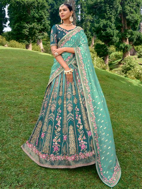 Silk Wedding Lehenga with Zari work in Blue -81693 – Saundaryam Fashions