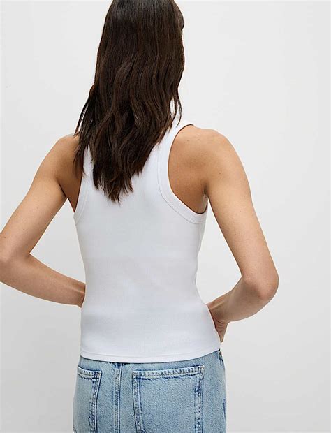 Buy Cotton Rich Ribbed Scoop Neck Bra Vest Top at Marks & Spencer