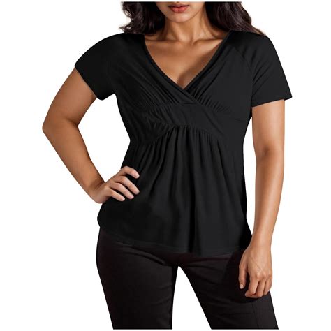 Fengactive Women's Plus Size Short Sleeve V Neck Dressy Tops Wrap Shirt ...