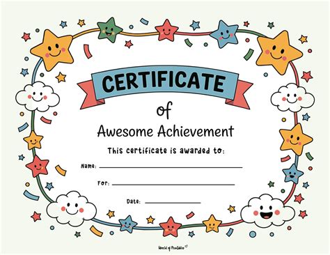 Free Printable Certificate of Achievement Templates for Kids - World of ...