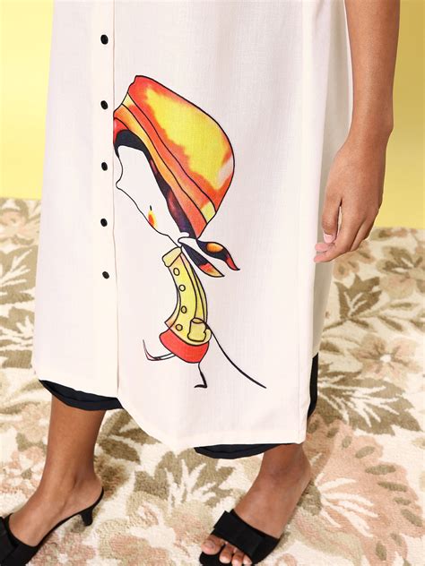 Women's Quirky Print Loose Shirt with Black Culottes – Stylestone