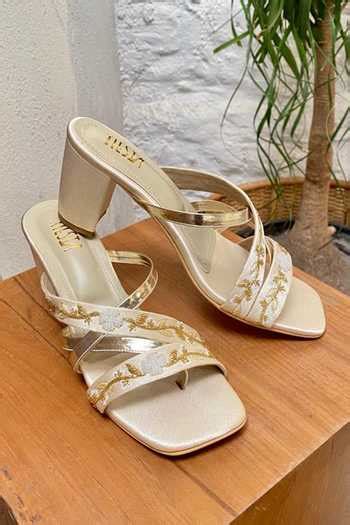 Buy Gold Embroidery Ryka Floral Embellished Block Heels by Tiesta ...