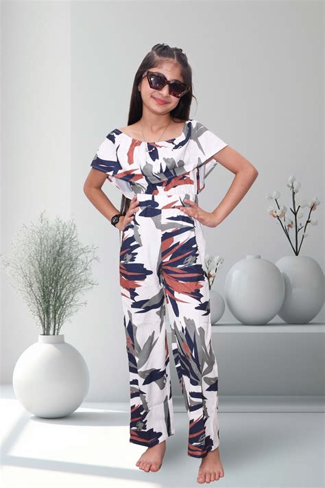 Zahara Floral Printed Off Shoulder Multicolor Jumpsuit for Girls