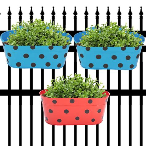 ecofynd Oval Polka Dot Balcony Railing Planter with Detachable Handle ...