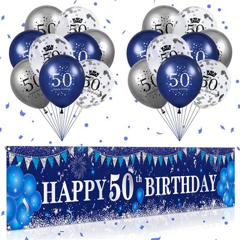 Buy Blue 50th Birthday Decorations for Men Women, Navy Blue Silver ...