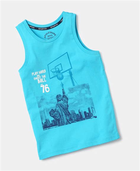 Buy Boy's Super Combed Cotton Graphic Printed Tank Top - Scuba Blue ...