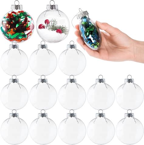 12 Pcs Christmas Ornaments,Round Plastic Fillable Ornament Ball,Clear ...