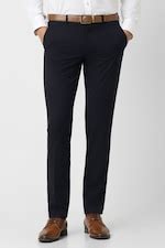 Buy Men Navy Textured Slim Fit Trousers Online - 39827557 | Van Heusen