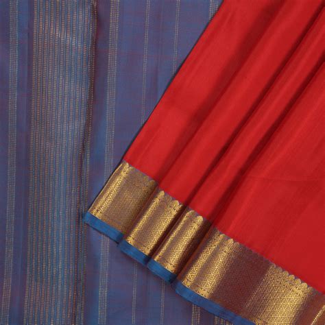 Hayagrivas Handloom Red Kanjivaram Ten Yards Silk Saree with Dual Tone ...