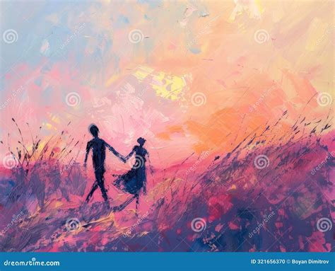 Silhouettes of Love Walking Hand in Hand at Sunset Stock Illustration - Illustration of sunset ... - silhouette of love