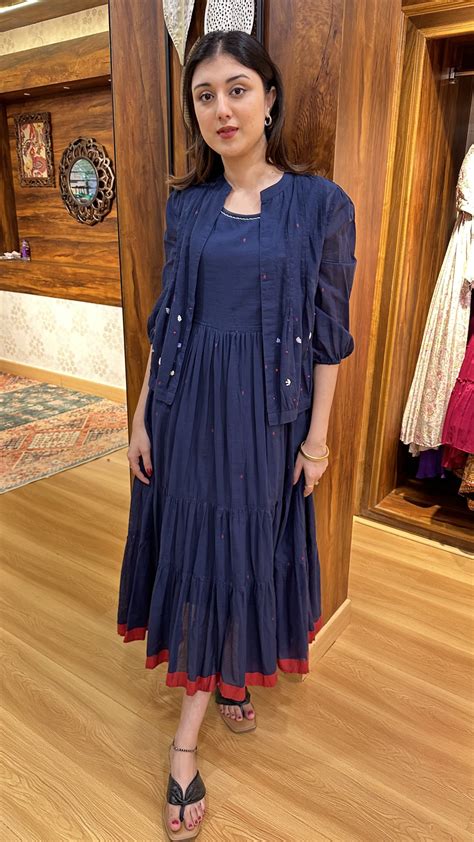 Mul cotton dress with detachable embroidered jacket