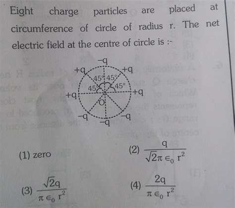 Eight charge particles are placed circumference of circle of radius r ...