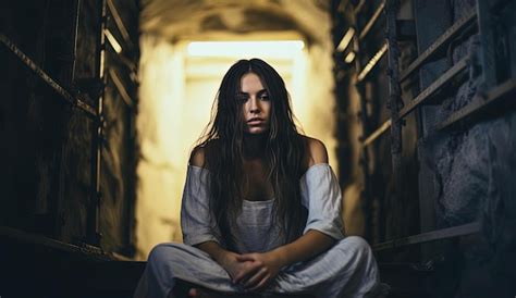 Unloved young woman sitting in cell in the style of dramatic | Premium ...