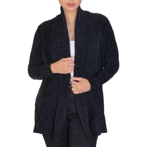 Seven7 Women's Super Soft Cozy Chenille Cardigan Sweater (Caviar, L ...