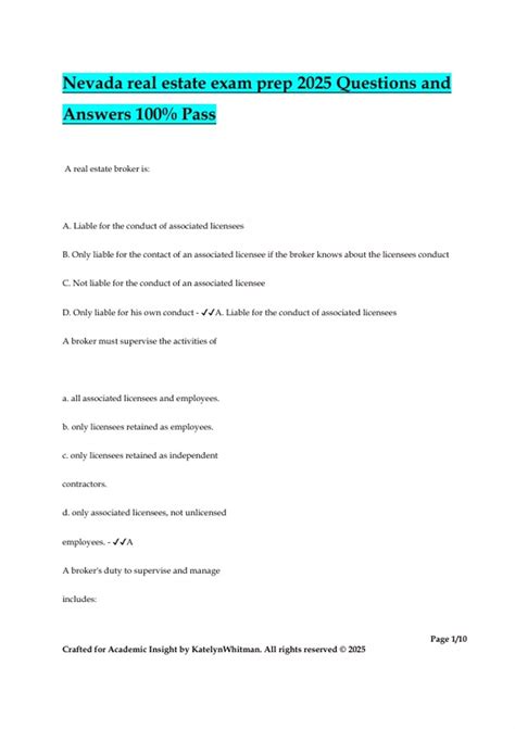 Nevada real estate exam prep 2025 Questions and Answers 100% Pass ...