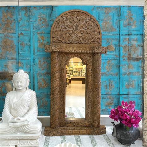 Indian Handcarved Wooden Wall Mirror, Jharokha Mirror, wall decor ...