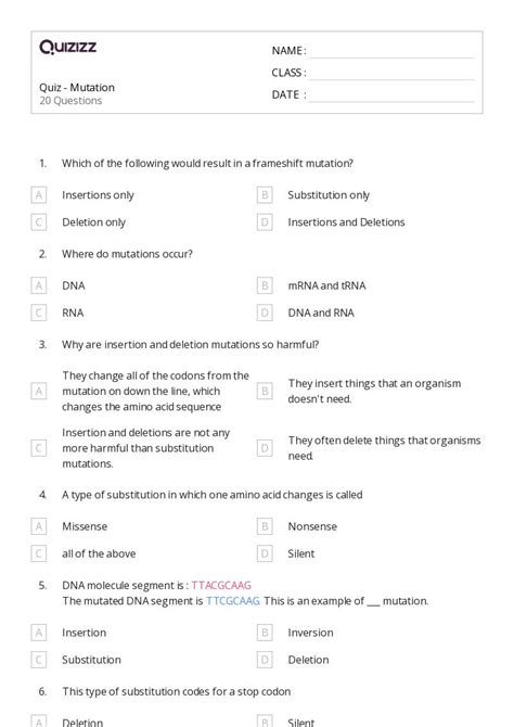 Printable genetic mutation Worksheets | Quizizz
