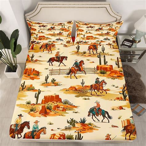 Western Bed Sheets Full,Southwest Cowboy Fitted Sheet,American Wild ...