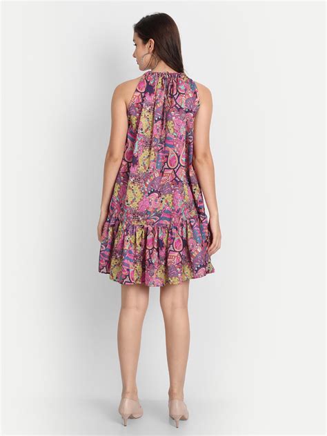 Satin Dress With Floral Print – Jilmil