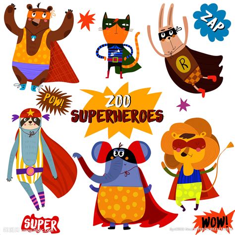 超级动物园卡通动物超人矢量图设计图__服装设计_广告设计_设计图库_昵图网nipic.com