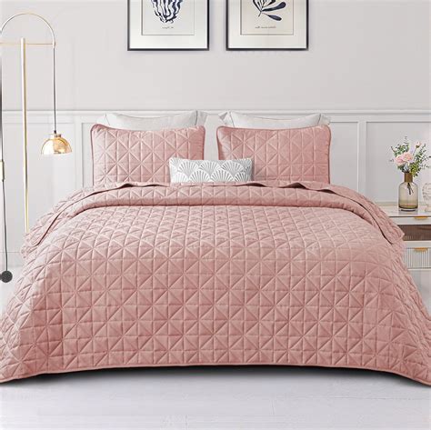 Exclusivo Mezcla Twin Bedspread Set, Soft Pink, Geometric Stitched ...