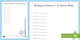 Fifth Grade Multiplying or Dividing by Powers of 10 Worksheet