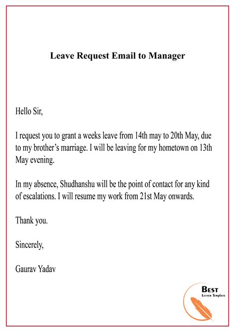 Image result for Leave Request Email