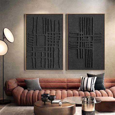 Set of 2 Black Textured Wall Art Black Wabi-sabi Wall Art Set of 2 ...