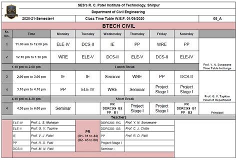Civil Engineering Timetable