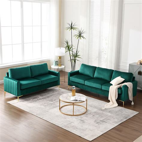 Amazon.com: Sofa and Loveseat Set 2 Piece, Comfy Velvet Tufted Couch ...