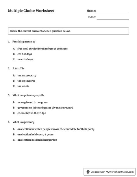 Image result for Multiple Choice Worksheet Maker
