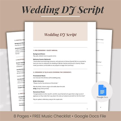 Wedding DJ Script Template Google Docs, Pre-written Wedding DJ Ceremony ...