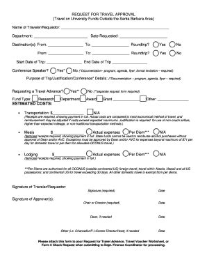 Fillable Online hfa ucsb Request for Travel Approval Form Fax Email ...
