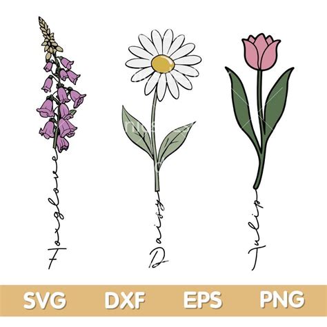 Foxglove Daisy Tulip Svg Png, Subtle Floral FDT Svg, 8647 Subtle Flower ...