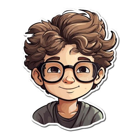 Um desenho de um menino de óculos e uma foto de um rosto que diz "ele é ...