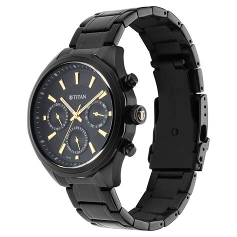 Buy Online Titan Quartz Multifunction Black Dial Stainless Steel Strap ...