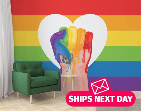 Buy Rainbow Pride Flag Mural, Dripping Paint Heart, Peel and Stick ...