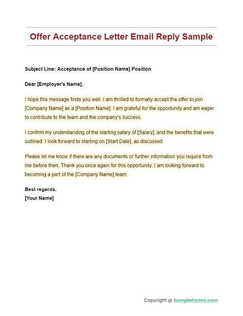 Offer Letter Acceptance Email 的图像结果