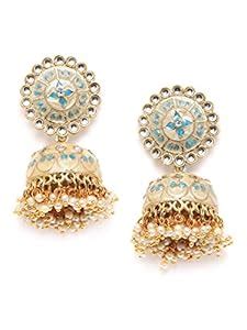 Zaveri Pearls Enamelling Turquoise Blue & Off-White Kundan Ethnic ...