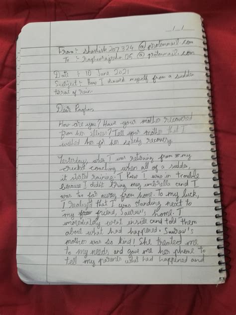 Last week you were caught in a sudden shower of rain. Write an email to ...