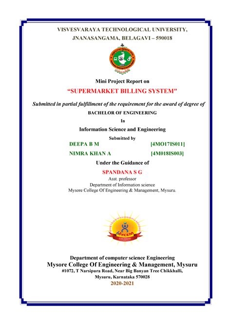 Supermarket Billing System Report - VISVESVARAYA TECHNOLOGICAL ...