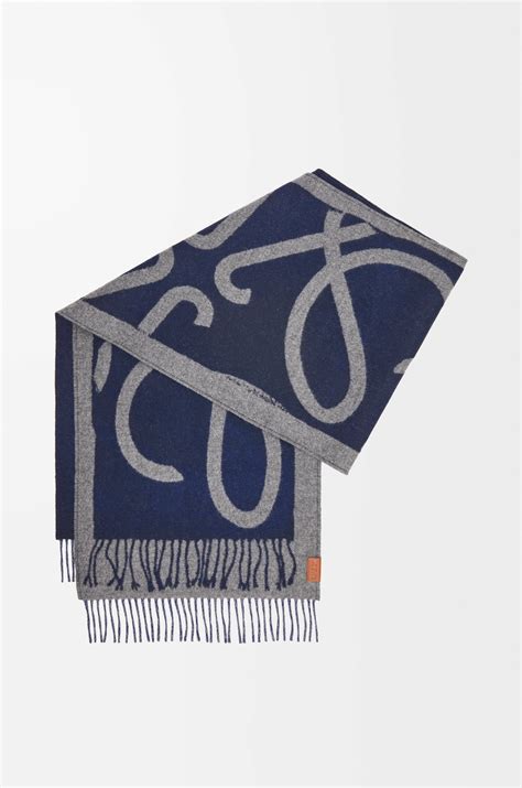 Scarf in wool and cashmere Blue/Grey - LOEWE