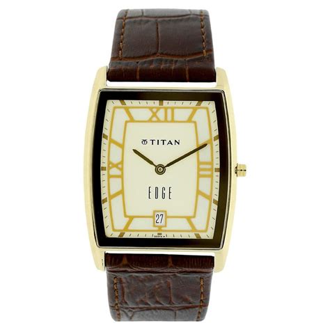 Buy Online Titan Edge Off White Dial Analog with Date Leather Strap ...