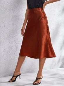 SHEIN BAE Zipper Side Solid Satin Skirt | SHEIN USA