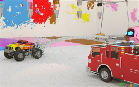 儿童玩具动画，汽车，消防车，警车，挖掘机，在玩油漆的同时学习颜色_哔哩哔哩_bilibili