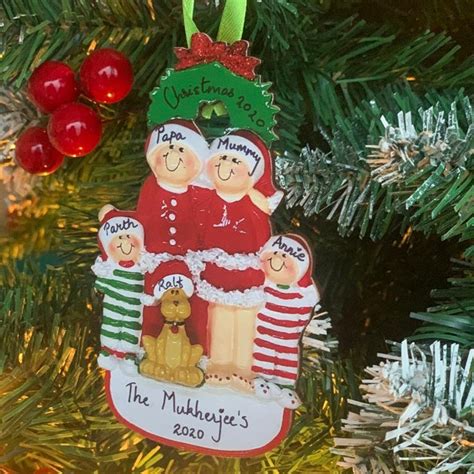 Personalized Wooden Family Tree Ornament (Family of 4) with a Pet ...