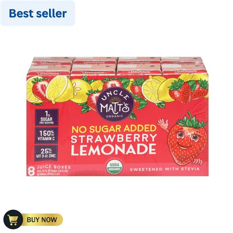 Uncle Matt's Organic Strawberry Lemonade Juice Boxes, No Sugar Added, 8 ...